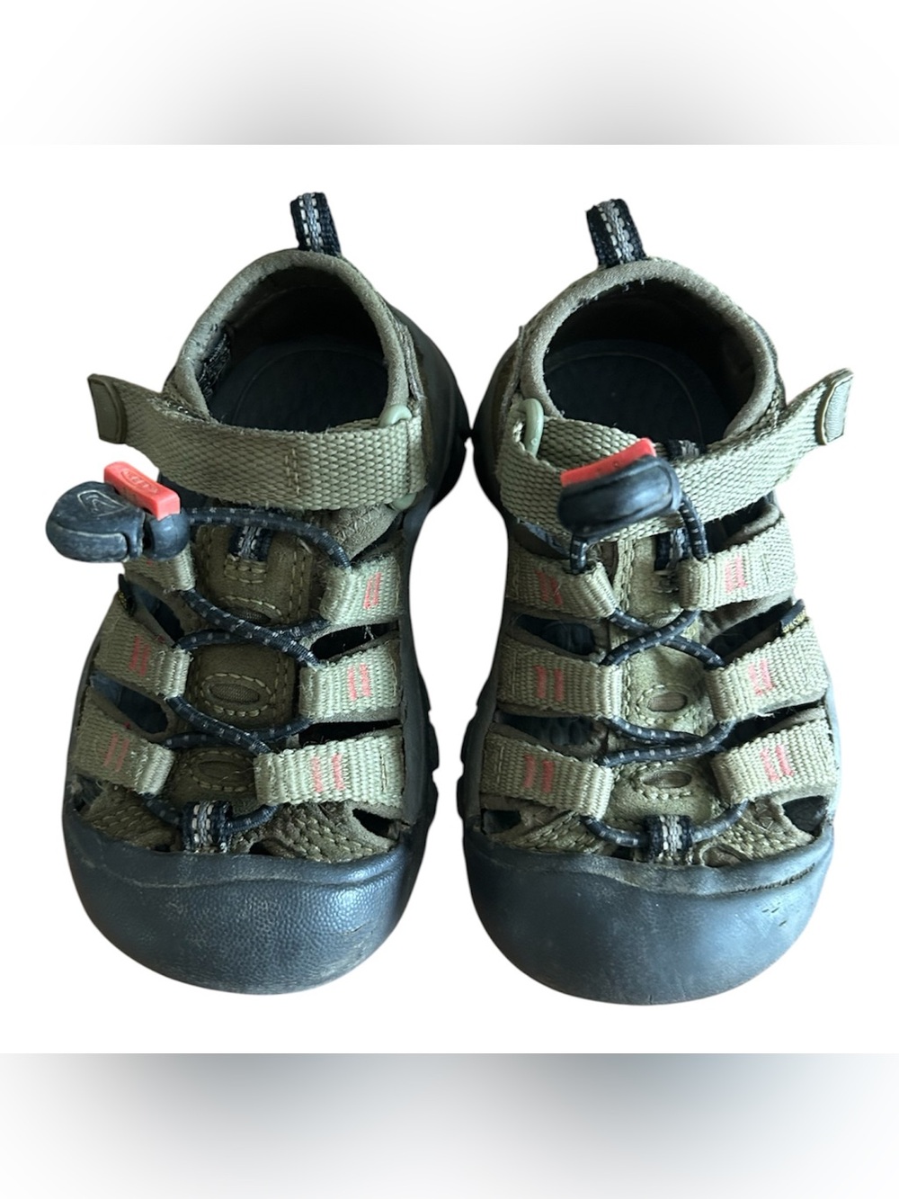 Keen Kids Olive Green Closed-Toe Outdoor Sandals with Red Accents